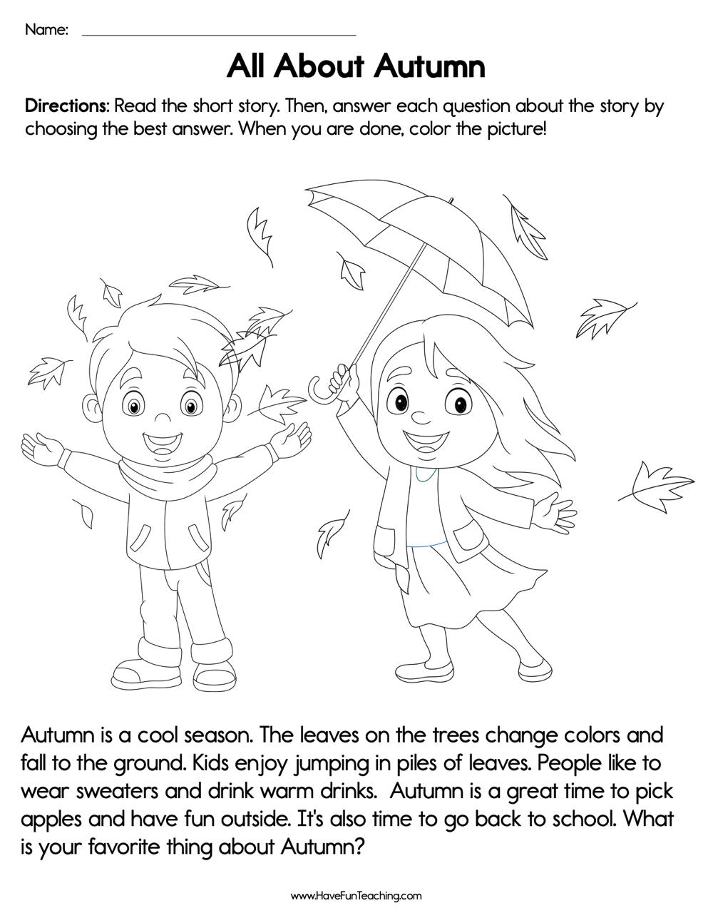 All About Autumn Reading Comprehension Worksheet - Have Fun Teaching throughout Autumn Reading Comprehension Worksheets