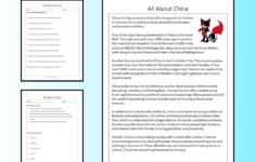 All About China Reading Comprehension Passage Printable Worksheet with China Reading Comprehension Worksheet