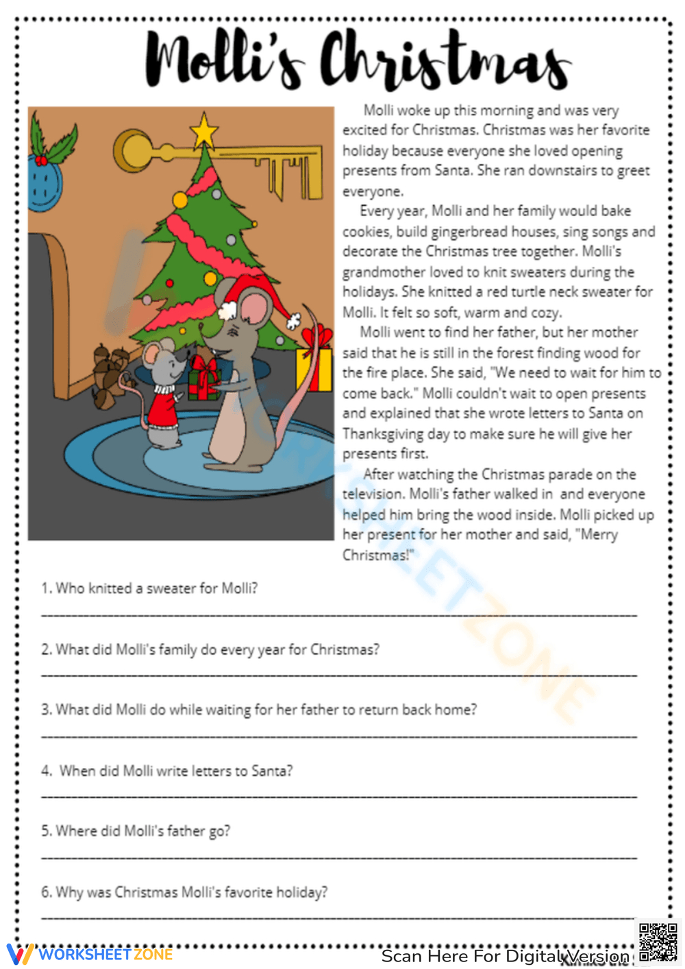 Christmas Comprehension Worksheets intended for Christmas Holiday Reading Comprehension Worksheets Free