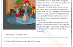 Christmas Comprehension Worksheets pertaining to 4th Grade Christmas Reading Comprehension Worksheets