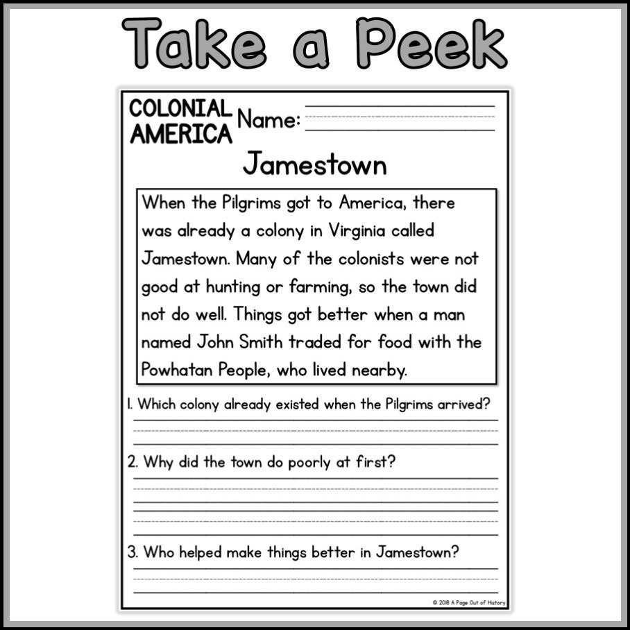 Colonial America Reading Comprehension Passages | K-2 | Homeschool with regard to Colonial America Reading Comprehension Worksheet