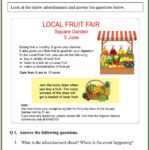 Comprehension   Local Fruit Fair   Skoolon Regarding Reading Comprehension Advertisement Worksheet