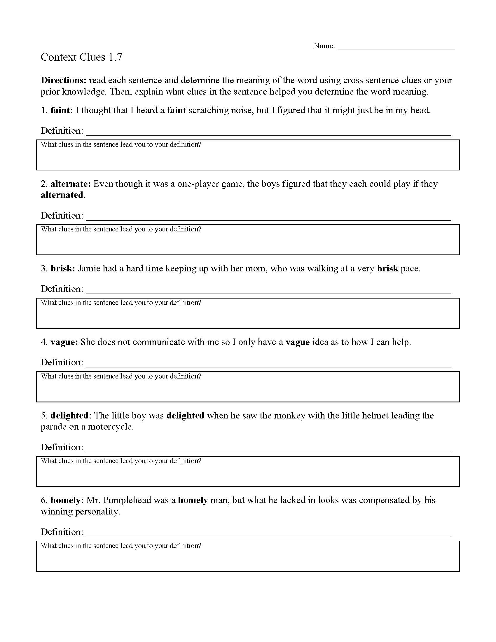 Context Clues Worksheets | Ereading Worksheets for Context Clues Reading Comprehension Worksheets