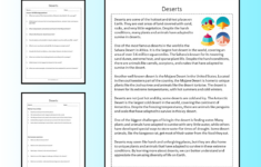 Deserts Reading Comprehension Passage Printable Worksheet for Desert Reading Comprehension Worksheet