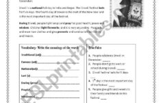 Diwali Festival Reading - Esl Worksheetironik pertaining to Diwali Reading Comprehension Worksheets