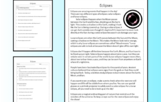 Eclipses Reading Comprehension Passage Printable Worksheet inside Eclipse Reading Comprehension Worksheets