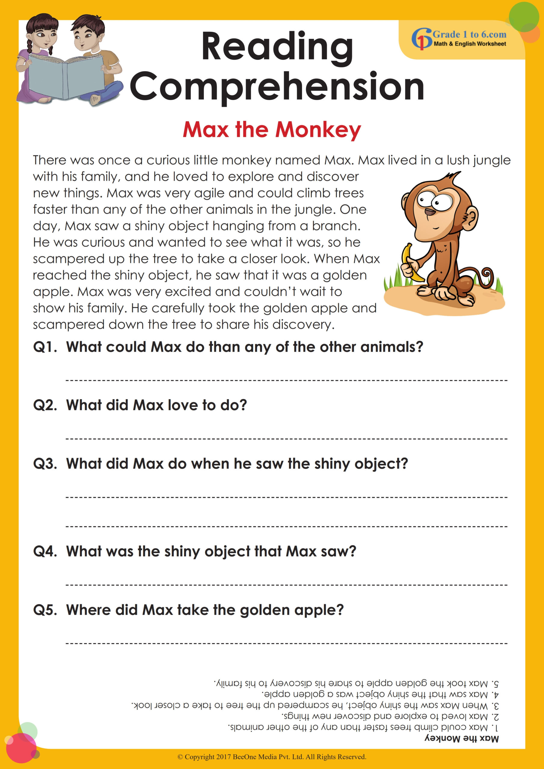 English Worksheets For Grade 1| Reading Comprehension in Grade 6 Reading Comprehension Worksheets