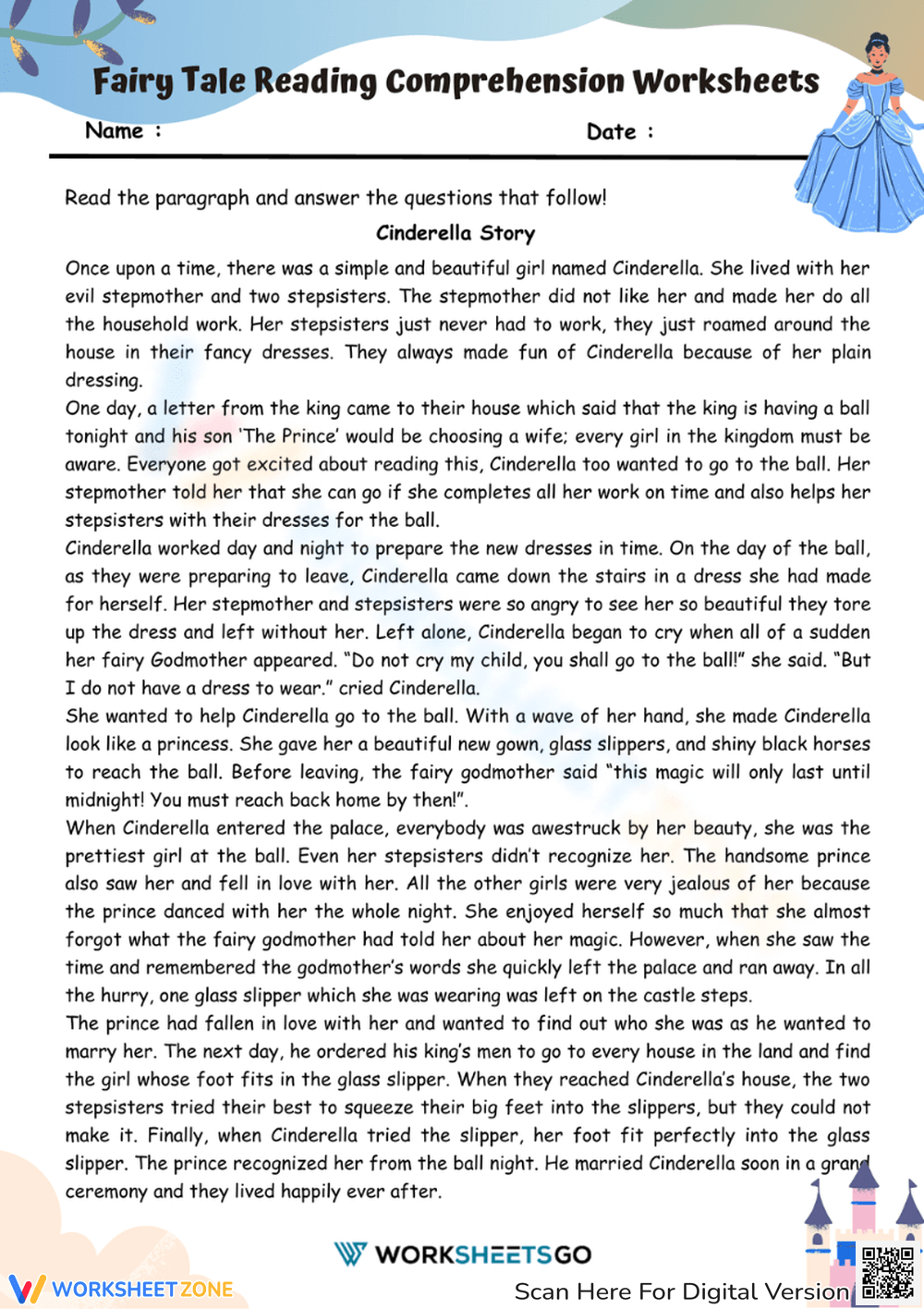 Fairy Tale Reading Comprehension Worksheets Worksheet regarding Fairy Tale Reading Comprehension Worksheets