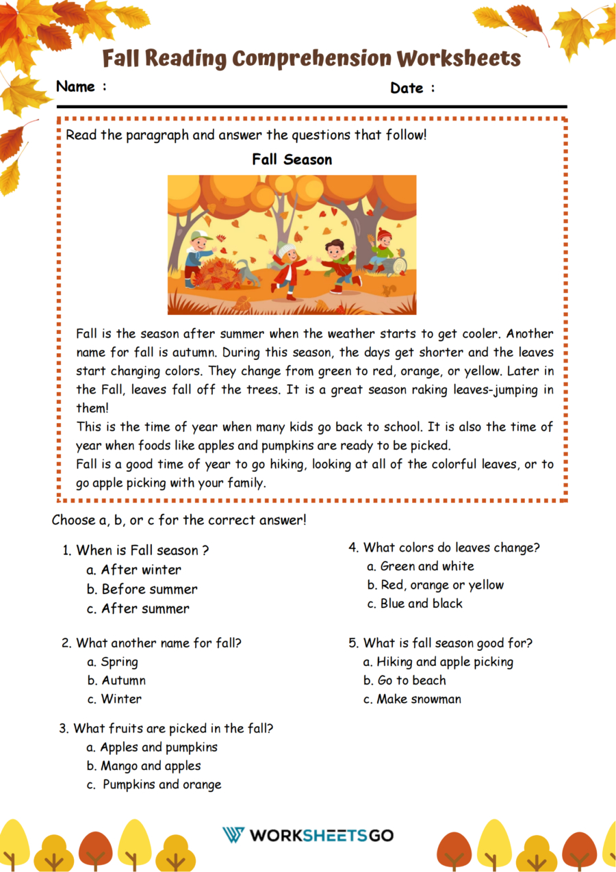 Fall Reading Comprehension Worksheets | Worksheetsgo inside Autumn Reading Comprehension Worksheets