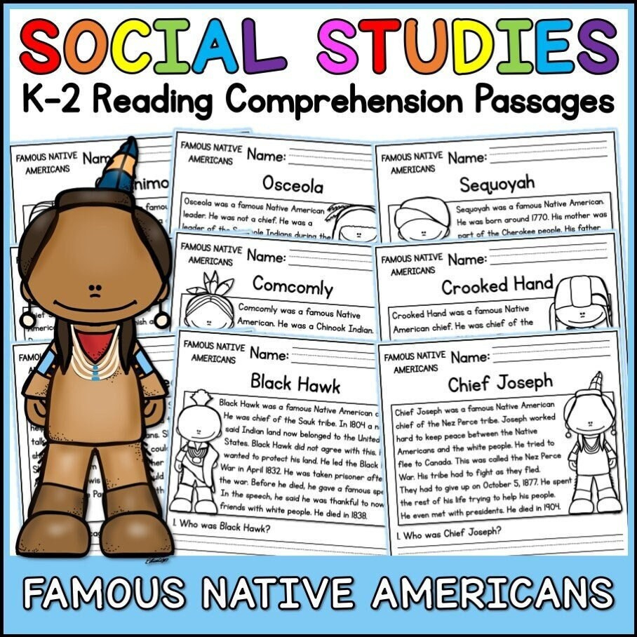 Famous Native Americans Reading Comprehension Passages | K-2 within Native American Reading Comprehension Worksheets