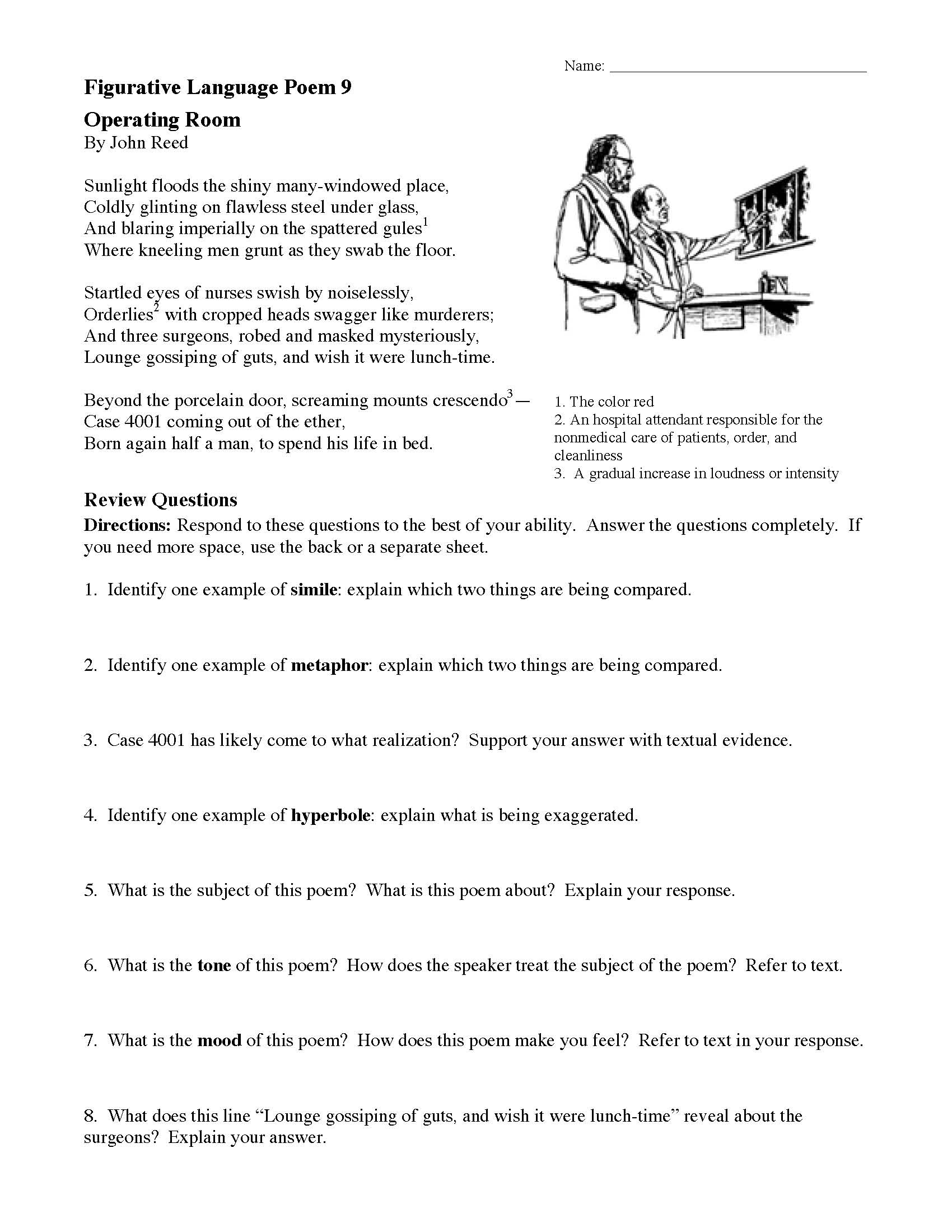 Figurative Language Poems With Questions | Ereading Worksheets intended for Poetry Reading Comprehension Worksheets