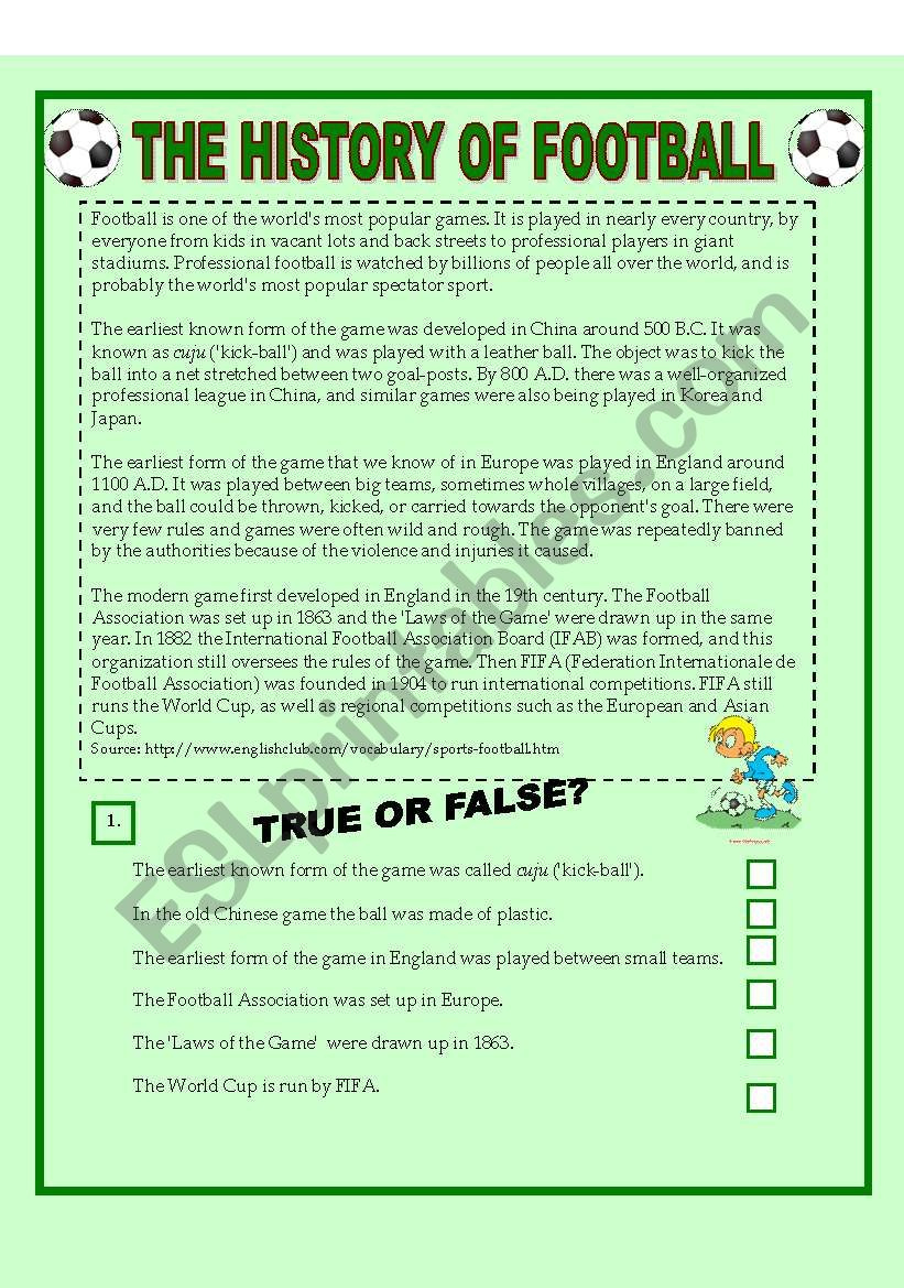 Football - Reading Comprehension, Matching Exercise, Speaking (3 within Football Reading Comprehension Worksheets