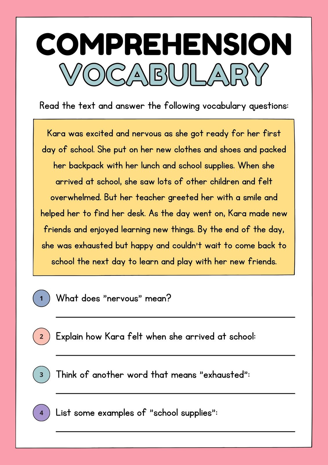 Free Printable 2Nd Grade Reading Worksheet Templates | Canva inside Reading Comprehension and Vocabulary Worksheets