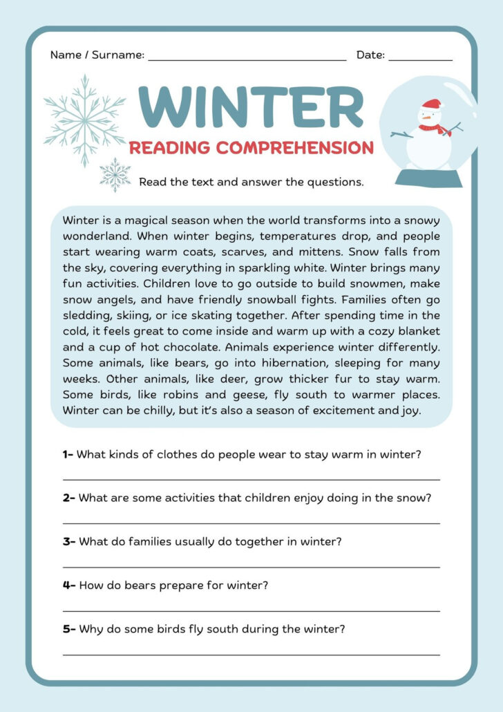 Reading Comprehension Worksheets Third Grade