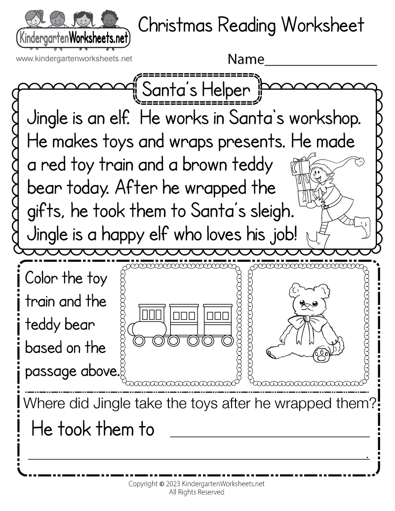 Free Printable Christmas Reading Worksheet intended for Christmas Reading and Comprehension Worksheets