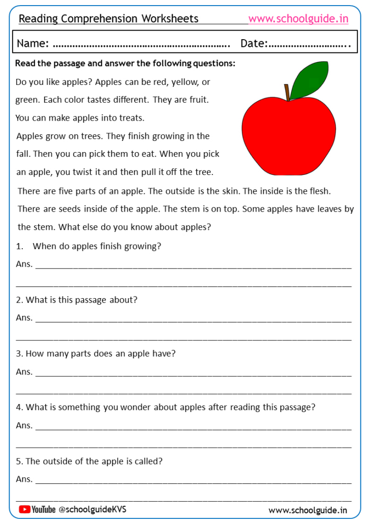 Reading Comprehension With Questions Worksheets
