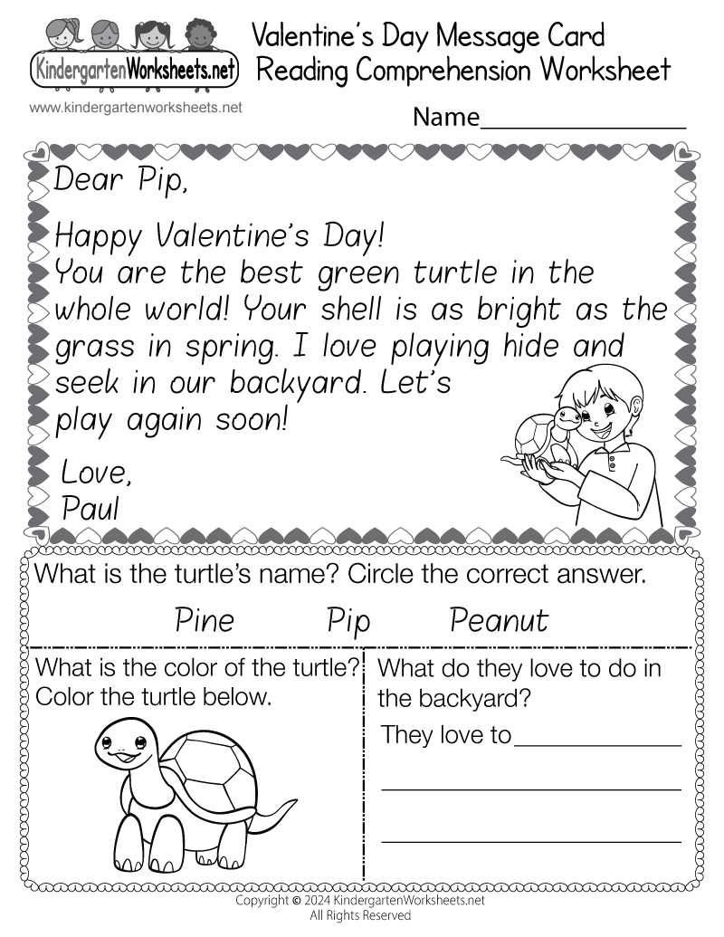 Free Printable Valentine&amp;#039;S Day Reading Comprehension Worksheet with Free Valentine Reading Comprehension Worksheets