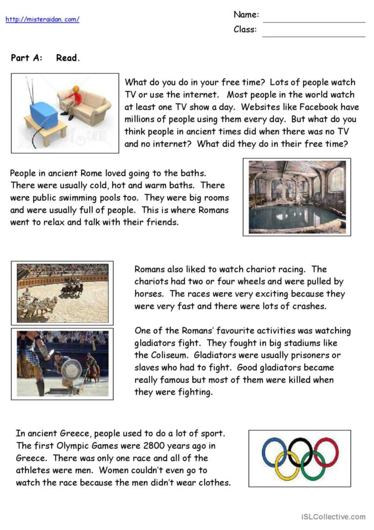 Free Time In Ancient Rome Reading Fo…: English Esl Worksheets Pdf pertaining to Ancient Rome Reading Comprehension Worksheets