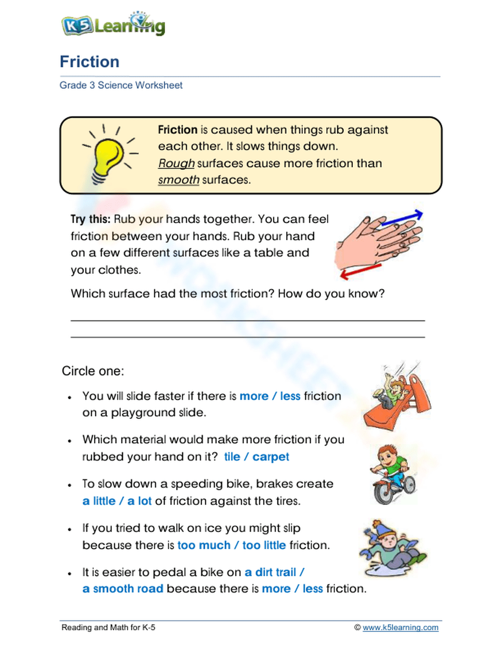 Friction 1 Worksheet intended for Friction Reading Comprehension Worksheets