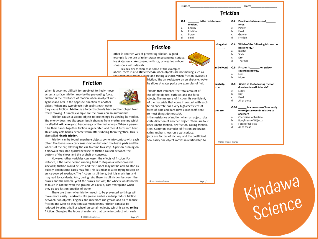 Friction Reading Comprehension Passage And Questions - Pdf intended for Friction Reading Comprehension Worksheets