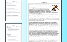 Friction Reading Comprehension Passage Printable Worksheet with Friction Reading Comprehension Worksheets