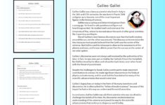 Galileo Galilei Reading Comprehension Passage Printable Worksheet pertaining to Galileo Reading Comprehension Worksheet