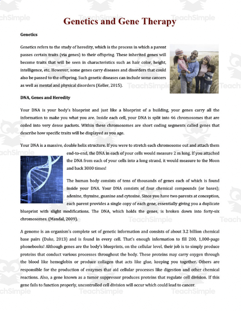 Genetics And Gene Therapy Reading Comprehension Articleteach in Genetics Reading Comprehension Worksheet