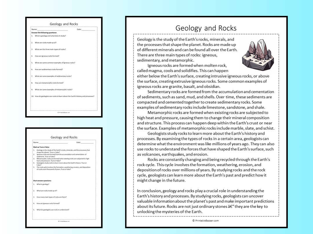 Geology And Rocks Reading Comprehension Passage Printable with Rocks and Minerals Reading Comprehension Worksheets