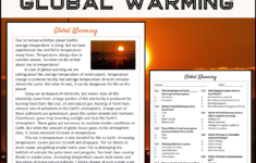 Global Warming Reading Comprehension Passage And Questions - Pdf with Global Warming Reading Comprehension Worksheets