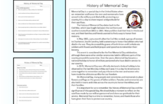 History Of Memorial Day Reading Comprehension Passage Printable within Memorial Day Reading Comprehension Worksheets