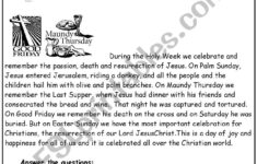 Holy Week, A Reading Comprehension - Esl Worksheetamrodriguez intended for Christian Reading Comprehension Worksheets