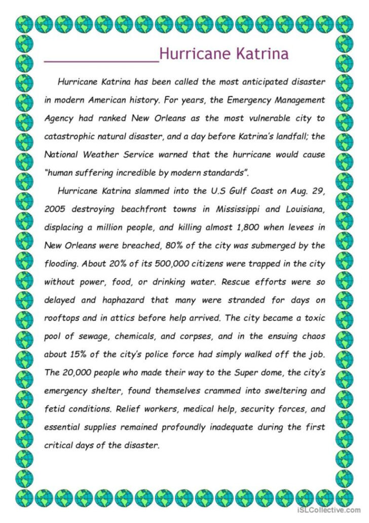 Hurricane Reading Comprehension Worksheet