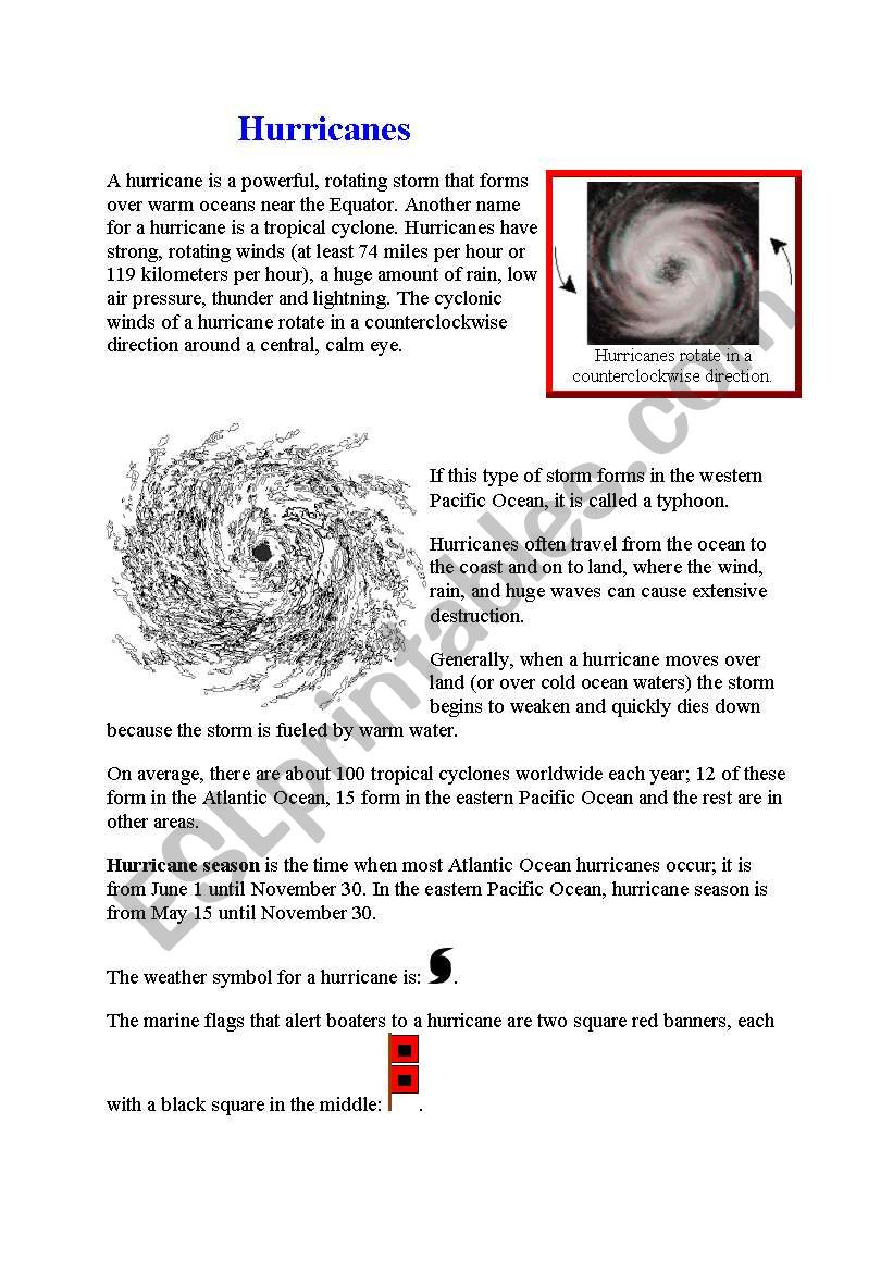 Hurricanes - Esl Worksheetmartinique for Hurricane Reading Comprehension Worksheet