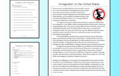 Immigration To The United States Reading Comprehension Passage for Immigration Reading Comprehension Worksheets