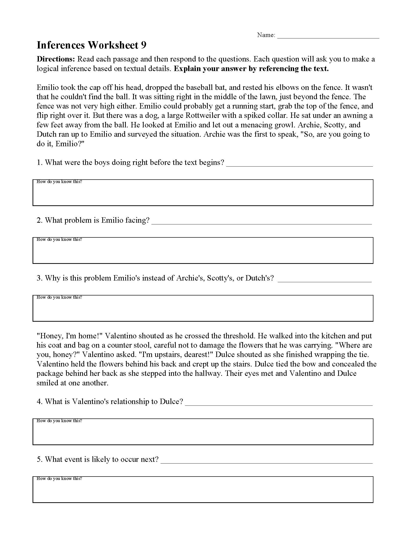 Inferences Worksheet 9 | Reading Activity with Reading Comprehension Worksheets 9th Grade