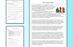 Jim Crow Laws Reading Comprehension Passage Printable Worksheet throughout Segregation Reading Comprehension Worksheets