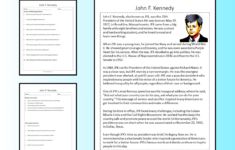 John F. Kennedy Reading Comprehension Passage Printable Worksheet within John F Kennedy Reading Comprehension Worksheets