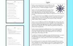 Light Reading Comprehension Passage Printable Worksheet | Teaching for Light Reading Comprehension Worksheets
