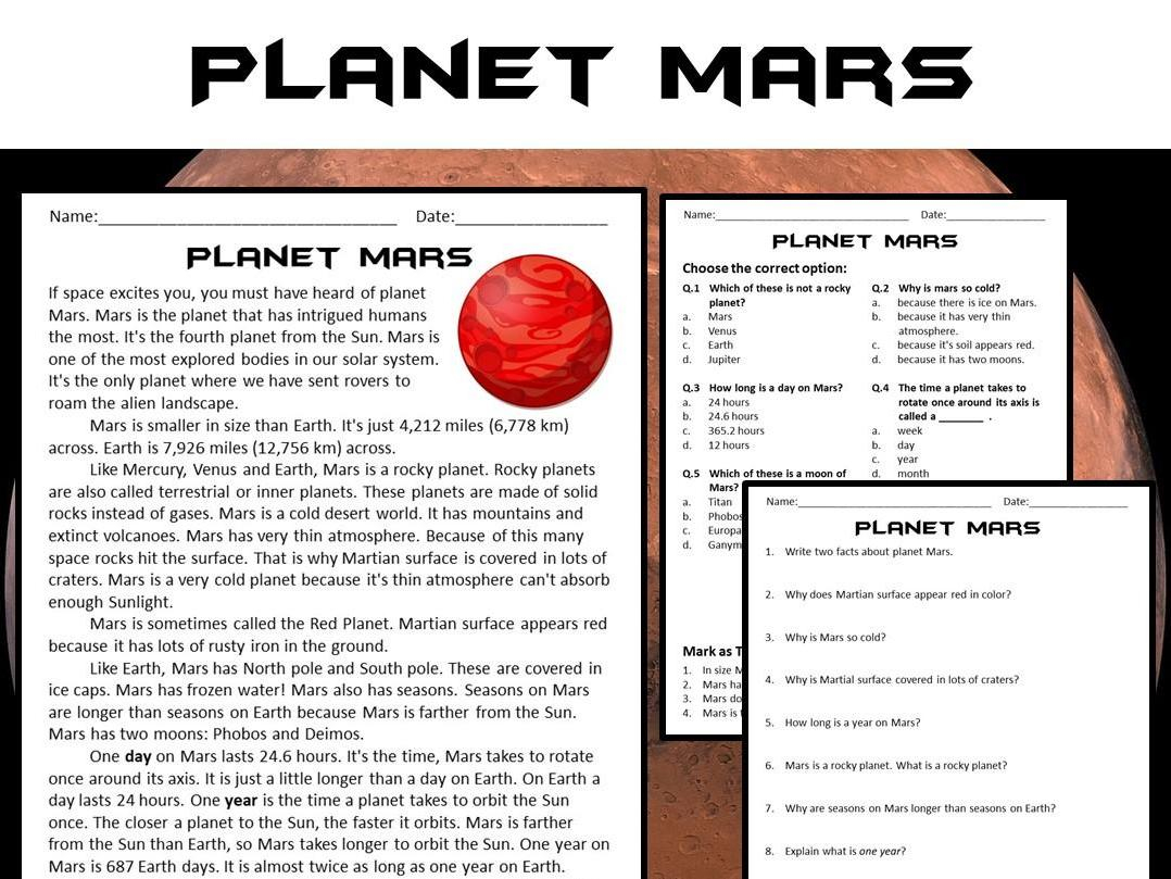 Mars Reading Comprehension Passage And Questions - Pdf | Teaching with regard to Mars Reading Comprehension Worksheet