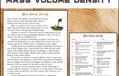 Mass Volume Density Reading Comprehension Passage And Questions regarding Physics Reading Comprehension Worksheets