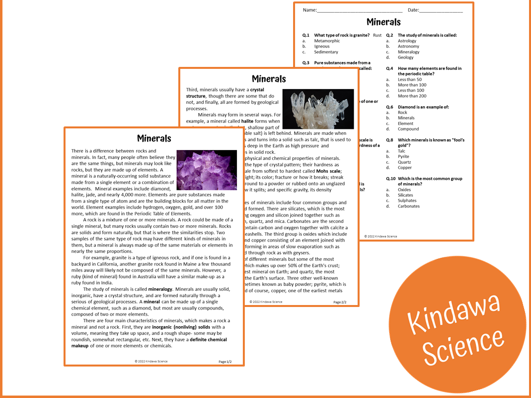 Minerals Reading Comprehension Passage And Questions - Pdf with Rocks and Minerals Reading Comprehension Worksheets