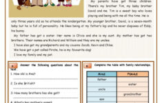 My Lovely Family Reading For Detail…: English Esl Worksheets Pdf &amp; Doc inside Family Reading Comprehension Worksheets