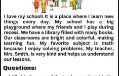 My School: Reading Comprehension For Grade 2 intended for Year 2 Reading Comprehension Worksheets Free