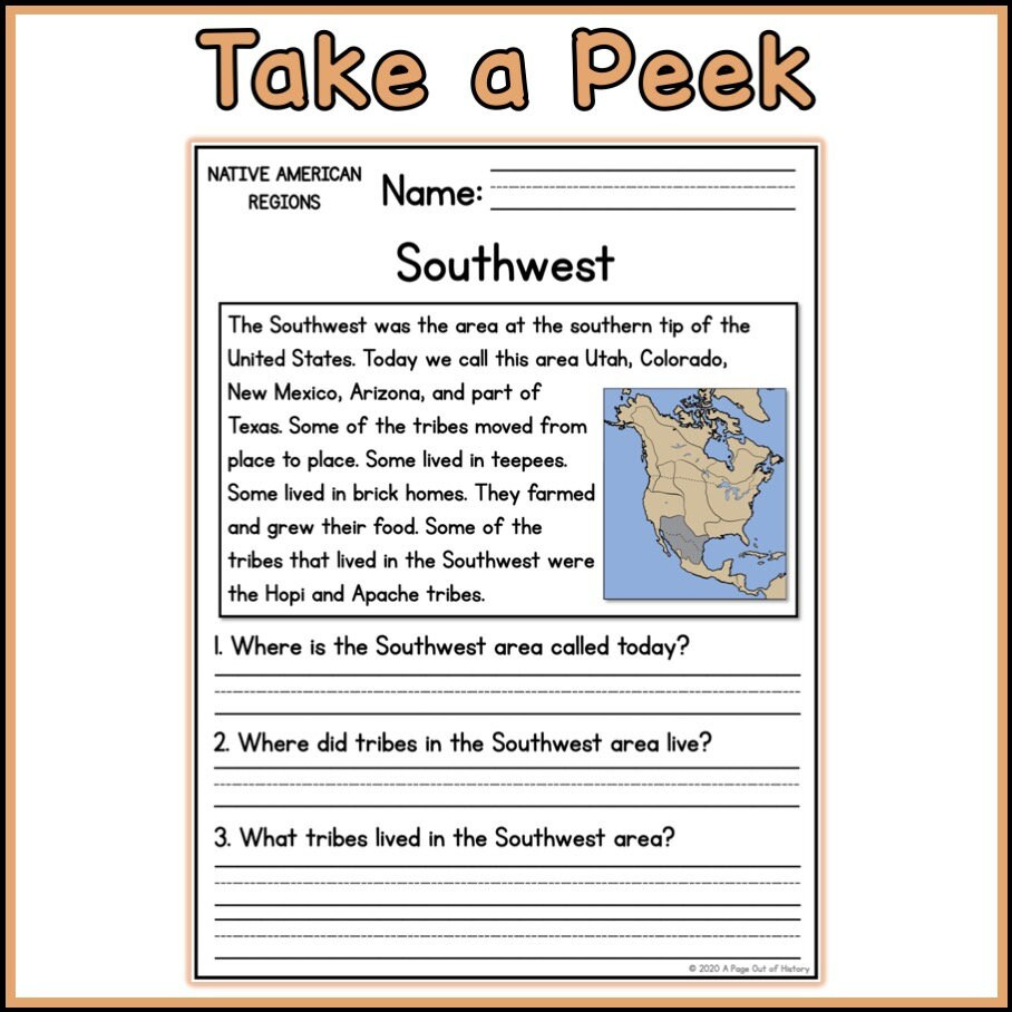 Native American Regions Reading Comprehension Passages | K-2 for Native American Reading Comprehension Worksheets