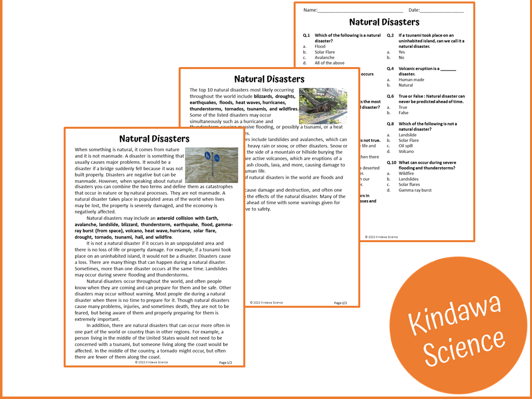 Natural Disasters Reading Comprehension Passage And Questions with Natural Disasters Reading Comprehension Worksheets