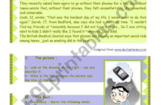Never Without My Cell Phone : A Reading Comprehension - Esl for Cell Phone Reading Comprehension Worksheet