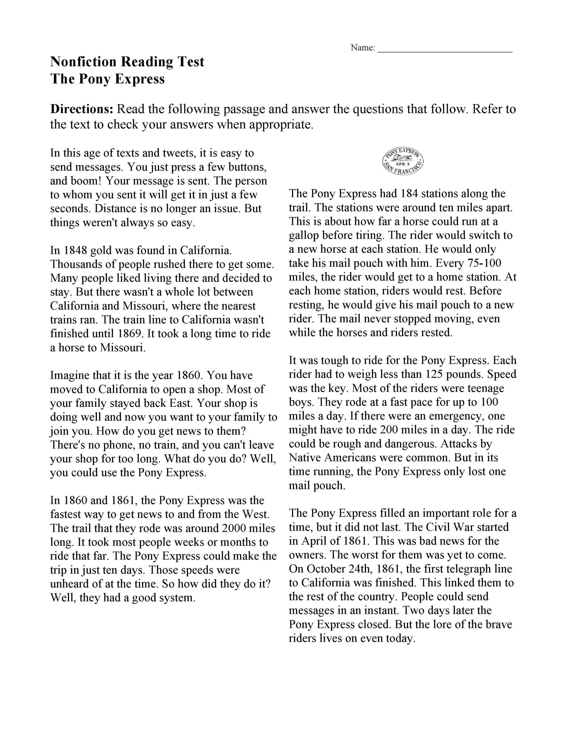 Nonfiction Passages And Functional Texts | Ereading Worksheets inside Reading Comprehension Worksheets Grade 10