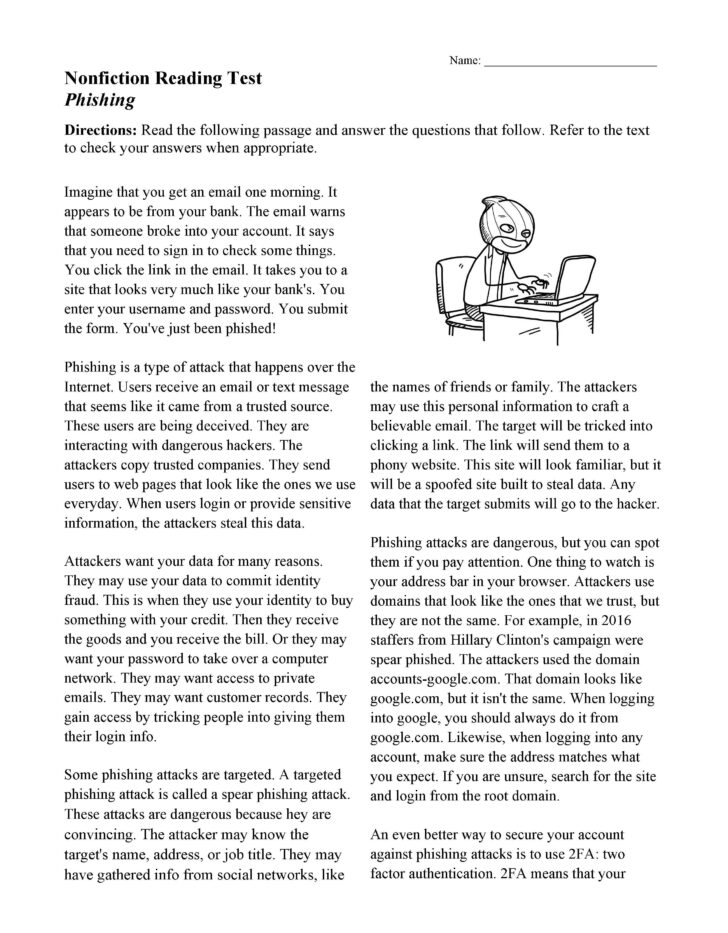 Middle School Reading Comprehension Worksheets