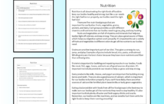 Nutrition Reading Comprehension Passage Printable Worksheet regarding Nutrition Reading Comprehension Worksheets