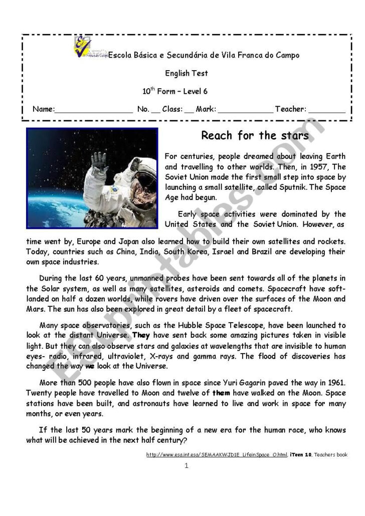 Outer Space Reading Comprehension Worksheets